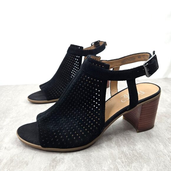Franco Sarto Shoes - Franco Sarto Heeled Sandals Sz 8 Black Perferated Suede Dressy Block Heel Shoes
